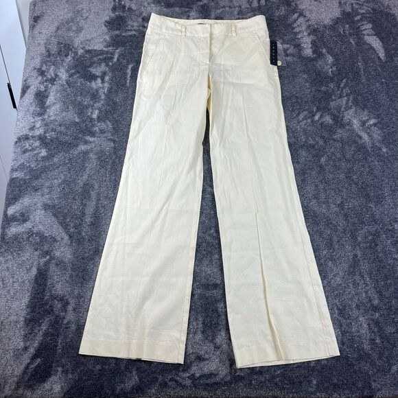 Theory Emery Linen Off-White Wide Leg Pants Pockets Women's 2 Chino NWT - Picture 1 of 10